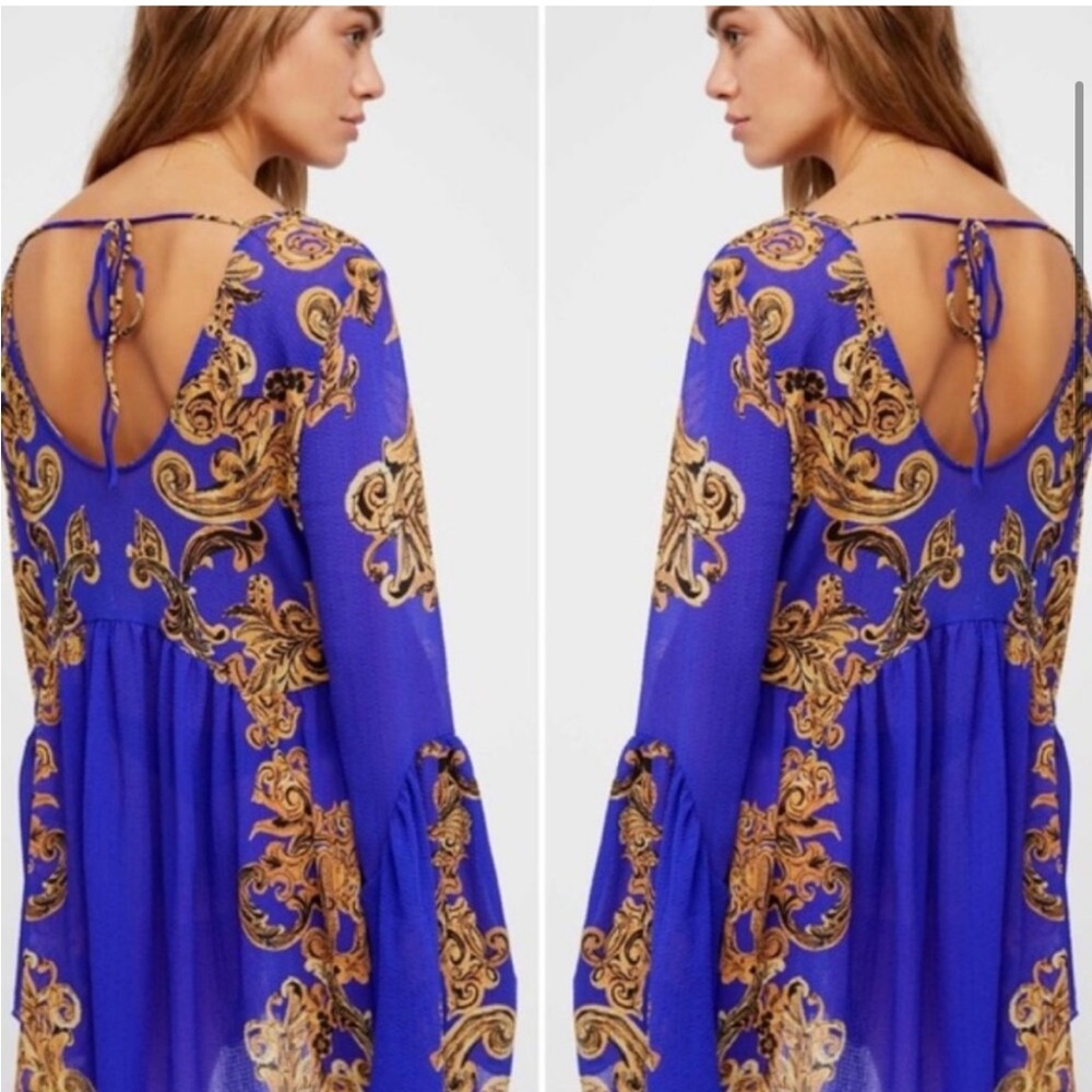 Free People | Intimately Symphony Blue & Gold Slip Dress Size XS